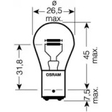 Лампа розжарювання, ліхтар сигналу гальмую./Задній габ. вогонь OSRAM 7225 для Skoda Octavia A5 1.8 TSI, 160 л.с.