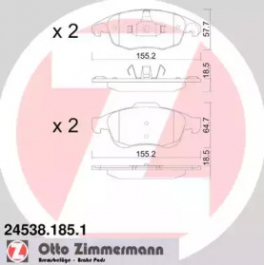 Комплект гальмівних колодок ZIMMERMANN 24538.185.1 для Citroen Berlingo II фургон BERLINGO  Electric, 57 л.с.