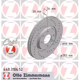 Гальмівний диск ZIMMERMANN 440.3106.52 для Citroen Berlingo II фургон BERLINGO  Electric, 57 л.с.